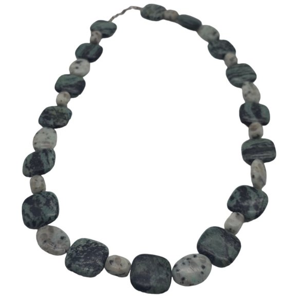 Green Moss Agate Blue Jasper Beaded Necklace 27" Sterling Silver 925 Stamped M16 - Picture 6 of 10